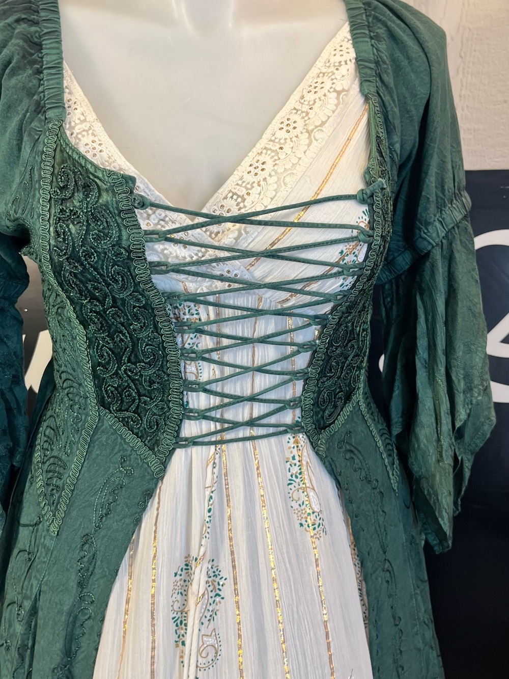 Green Corset Renaissance Festival Cottagecore Bohemian Lace-Up Maxi Dress Coat